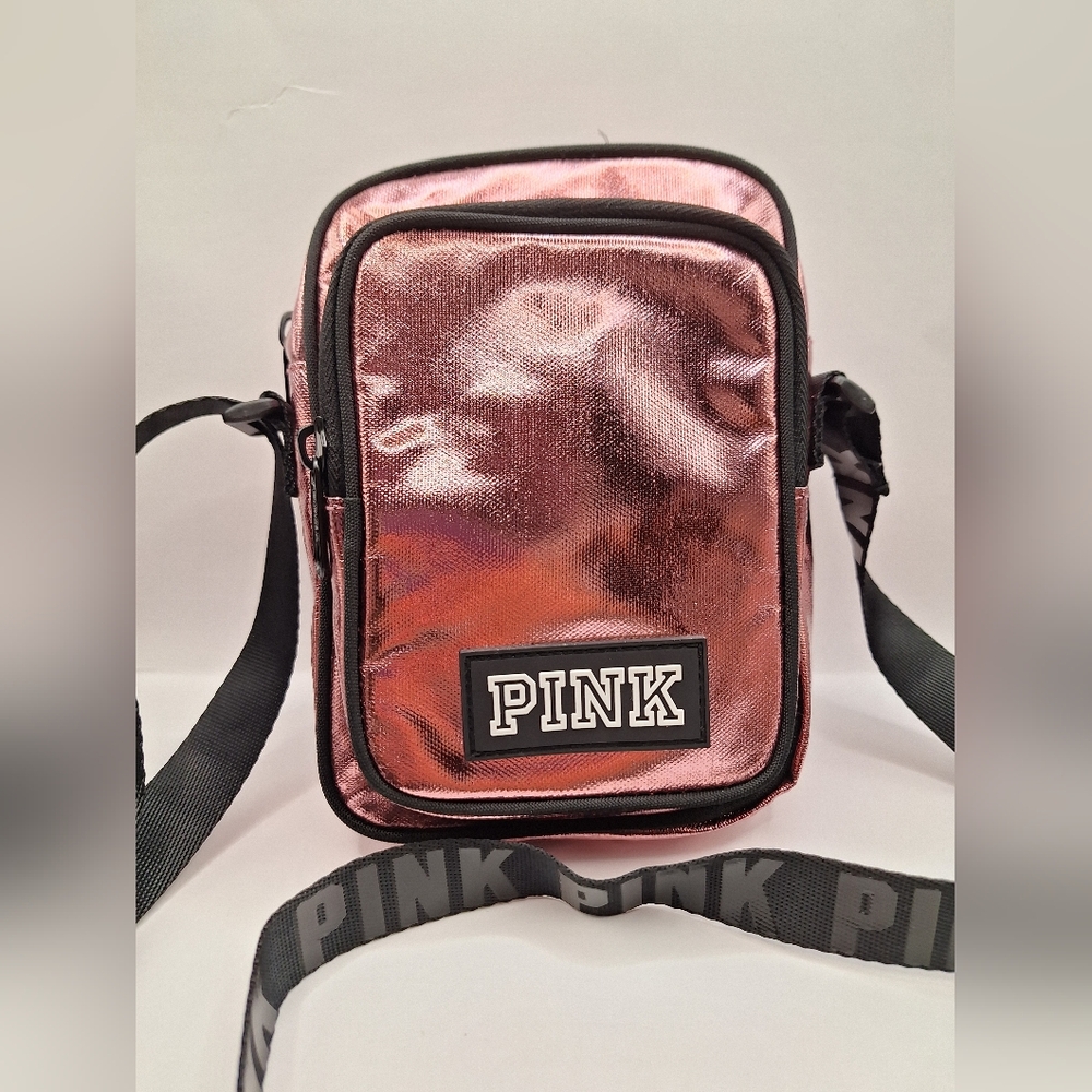 PINK Victoria Secret Rose Pink Metallic Crossbody Bag